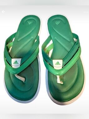 Vintage Adidas Flip Flops – Green & White, Women’s Size 10